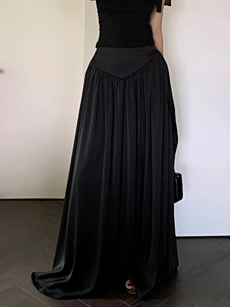 Qiukichonson Black Long Skirt Womens Maxi Skirt Summer 2023 Korean Style Casual High Waist Ladies Ruffle Skirt rok