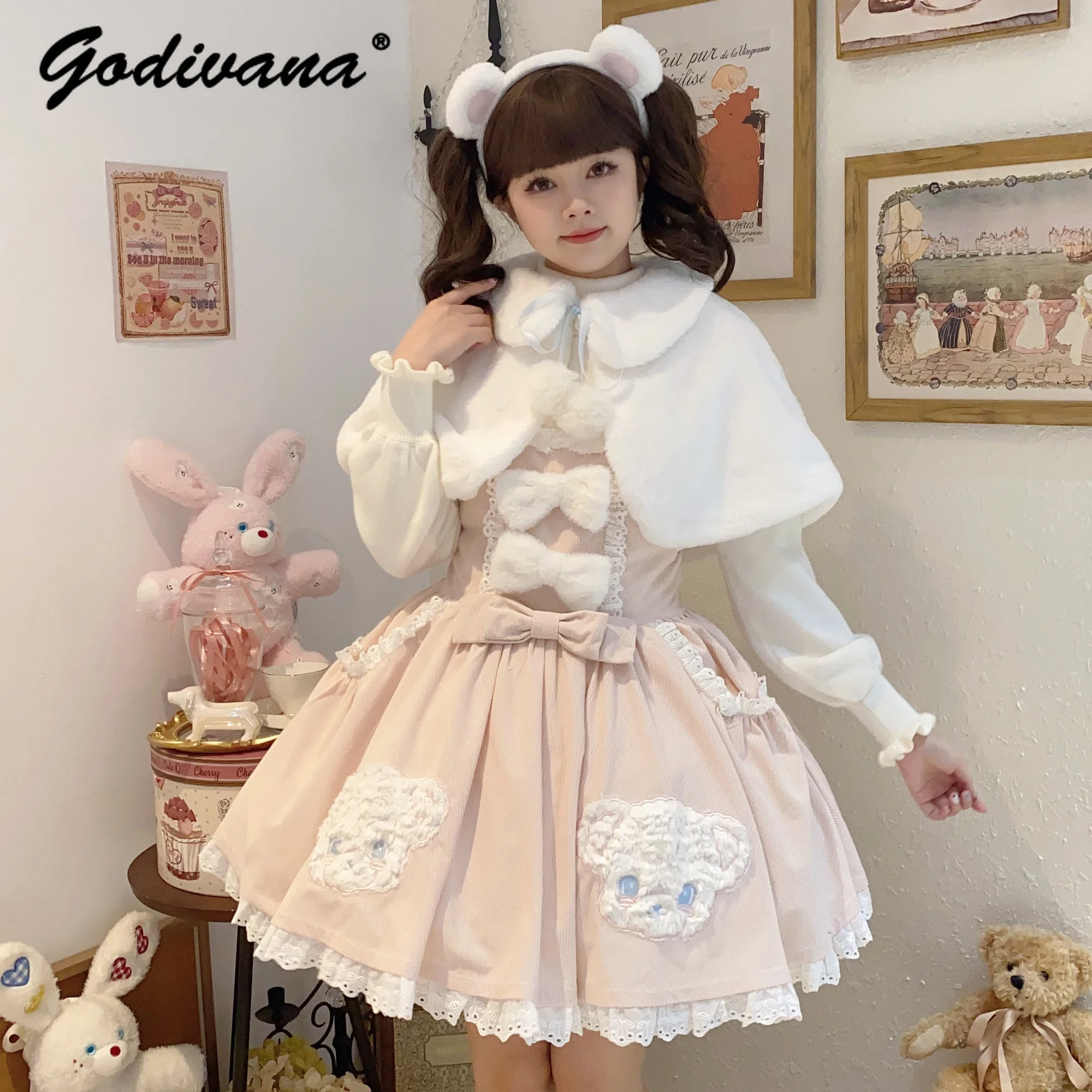 2025 جديد الأصلي لوليتا الأشرطة فستان الخريف والشتاء أفخم القوس حزام لطيف الحلو الدب ملصق المطرزة الحمالات فستان #3