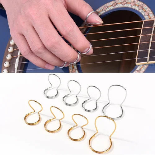 4 unids/set de púas de guitarra de Metal, 3 uds. De púas de dedo + 1 pieza de púas de pulgar para la yema del dedo, accesorios elásticos para guitarra, Protector de la yema del dedo