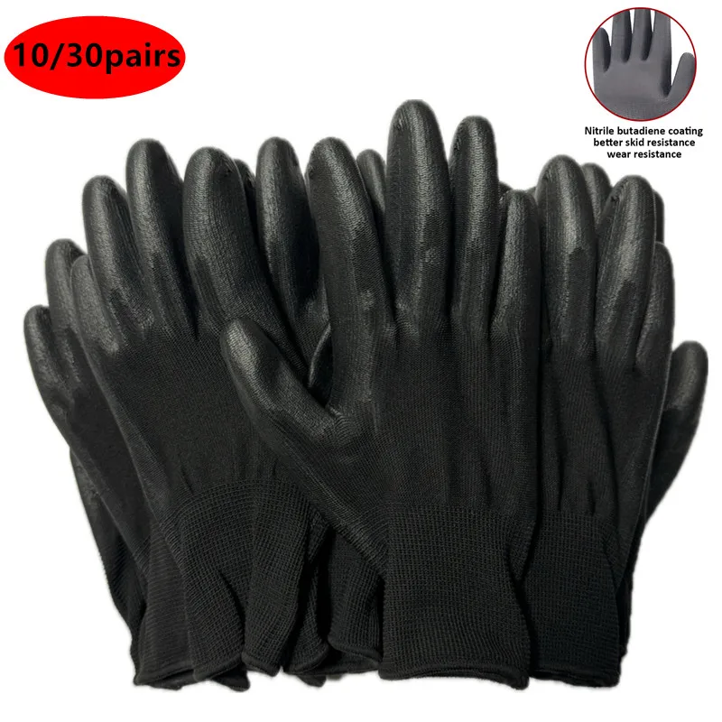 10/30 Pair Polyurethane Safety Coated Nylon Cotton Work Gloves Palm Coated Gloves Mechanical Work Carpenter RepairmanSupplies