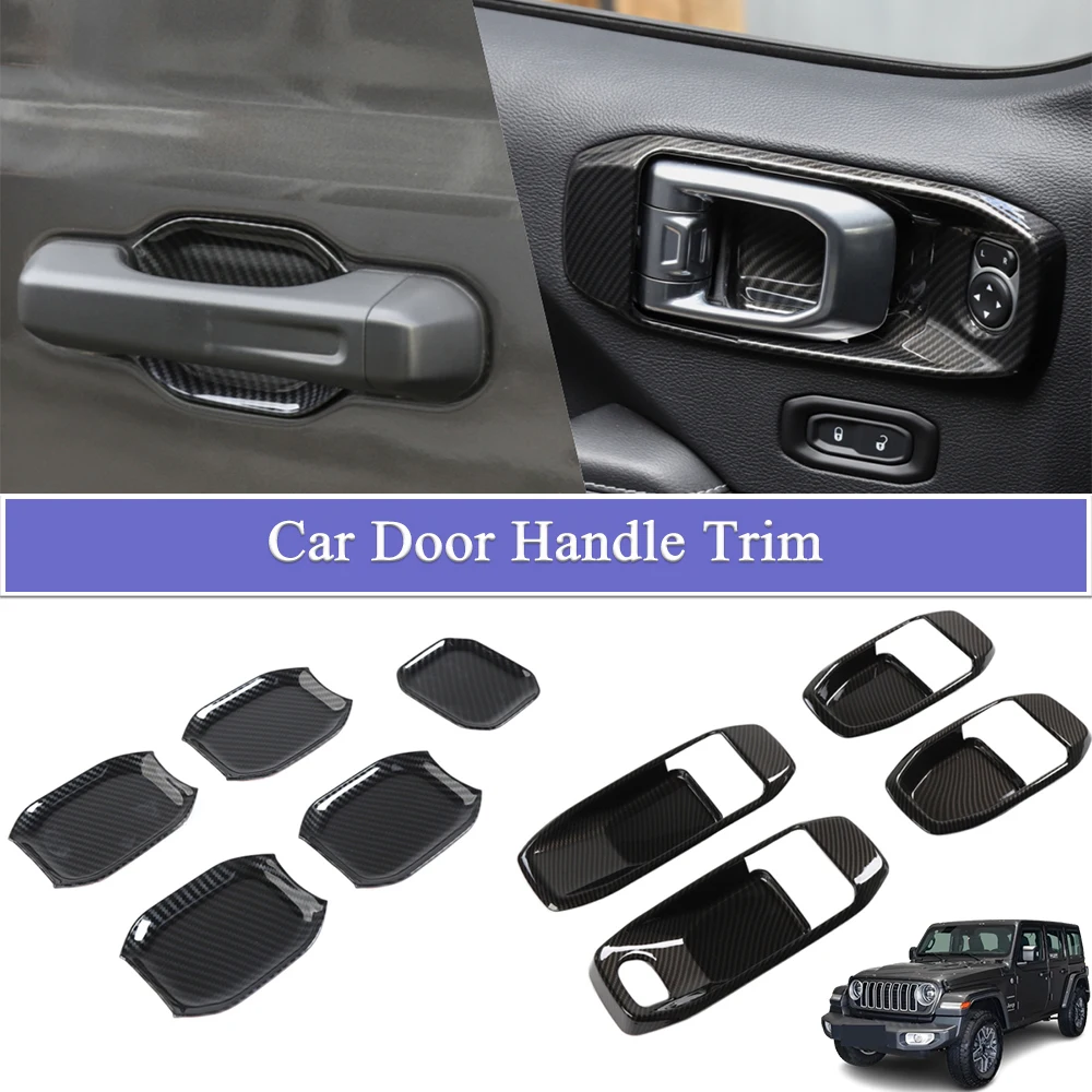 

Комплект декоративных накладок на дверные ручки для Jeep Wrangler JL JLU 4XE 4-дверный 2018-2025, карбон, аксессуары для стайлинга автомобиля, АБС-пластик