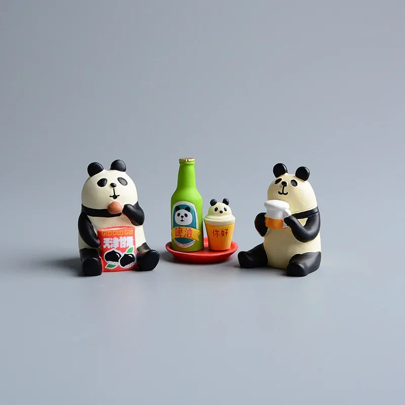 Panda Restaurant Figurines Landscape Small Crafts Model Handmade Toys for Kids Ornaments Garden Statues Dollhouse Miniature Doll