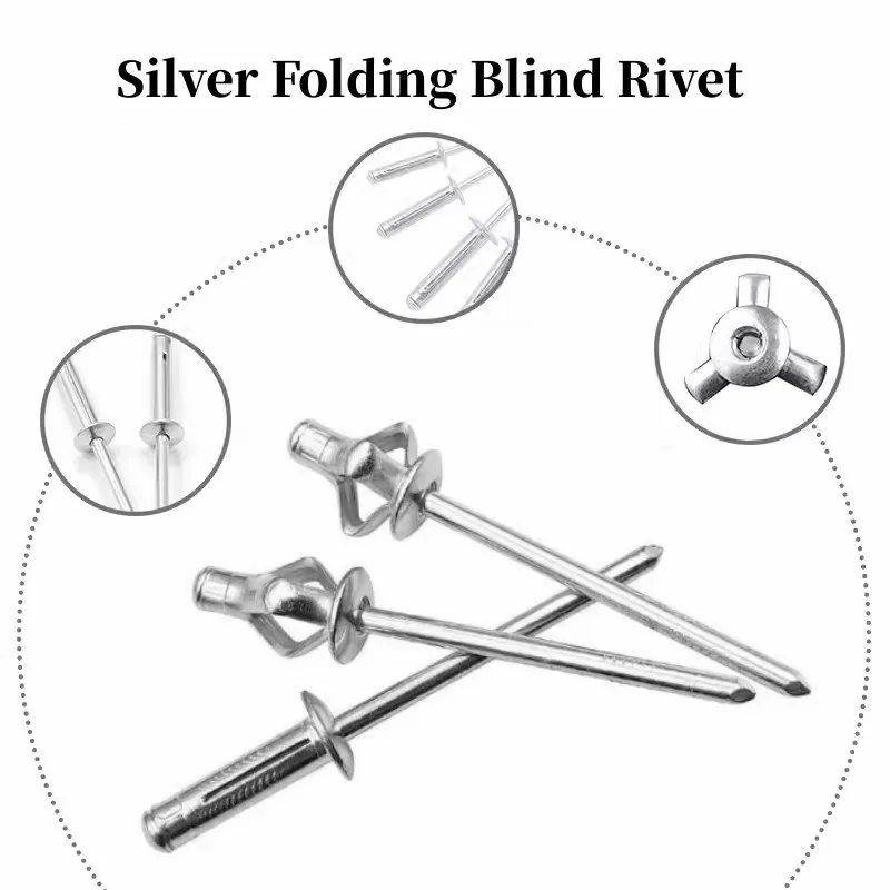 50pcs Silver Folding Blind Rivet Aluminium Alloy Rivet Fold Type 3.2mm 4.0mm 4.8mm Soft or Plastic Material