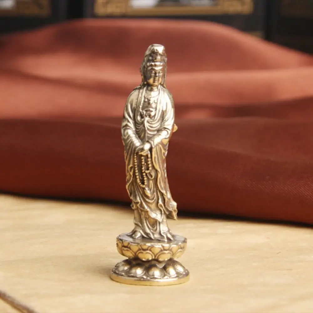 Lucky Pure Brass Lotus Guanyin Statue Retro Tathagata Tathagata Buddha Statue Lotus Guanyin Brass Buddha Sculpture Home Decor