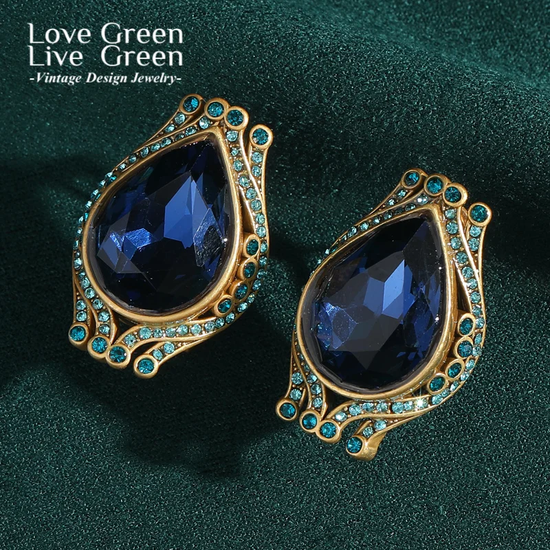 

Vintage Unique Blue Earring Crystal Stud Rhinestone Water Droplet Quality Luxury Designer Jewelry Antique Wedding Party 2025 New