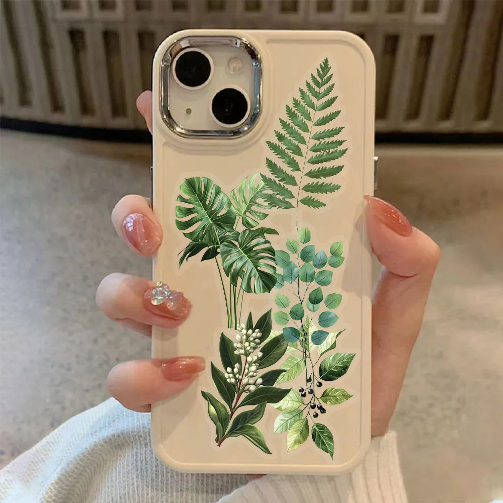 50Pcs Green Plant Leaves Stickers DIY Notebook Suitcase Bike Water Bottle Mobile Phone Case Transparent Graffiti Leaves Decals