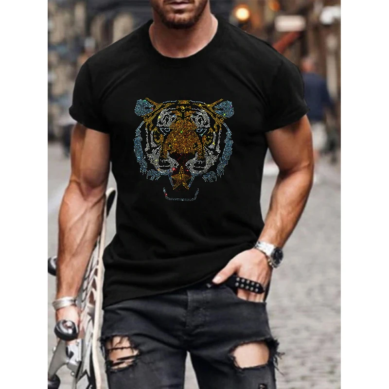 Mens Quality Oversized Fashion Summer Tee Tops Casual y2k clothes Rhinestone Designer Short Sleeve Street O-Neck Club t-shirts