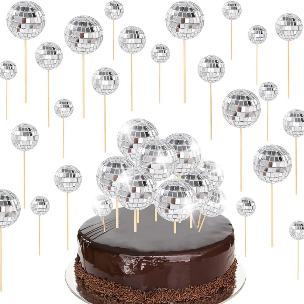 10 Stück 2–5 cm Disco-Spiegelkugel-Kuchenkarten-Einsatz für Geburtstag, Hochzeit, Valentinstag, Weihnachten, Karneval, Party, Kuchendekoration