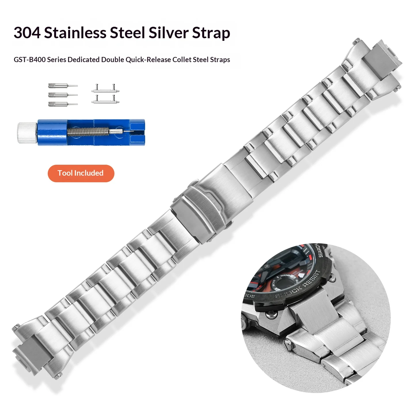 Massives Edelstahlarmband für Casio G-Shock GST-B400 Serie Metall-Uhrenarmband Herren Modifiziertes Schnellverschluss-Armband Zubehör