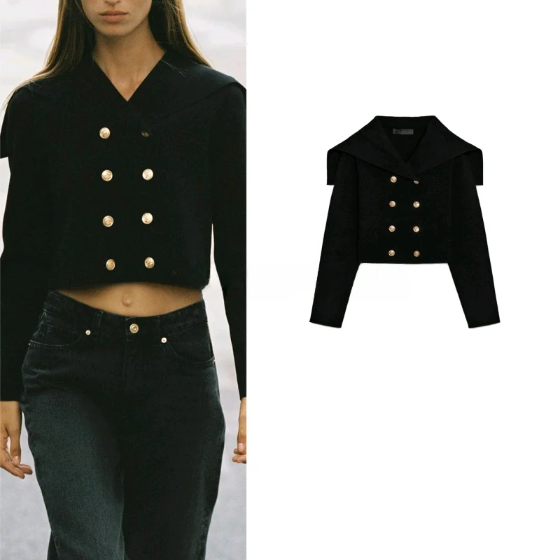 

Новое осеннее поступление, женское вязаное двубортное длинное пальто све, верхняя одежда с большим воротником, повседневная одежда со стойкой