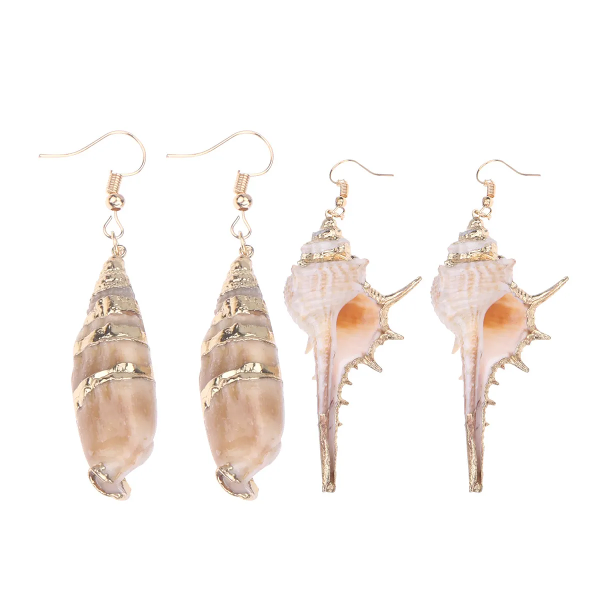2Pairs Conch Earrings Shell Shape Danglers Marine Inspired Elegant Ear Drops for Women Stylish Casual Formal Occasion Accessory
