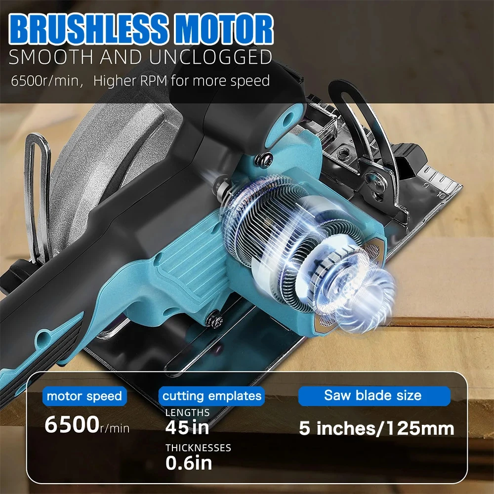 125mm Brushless Circular Saw Cordless Electric Woodworking Saw Adjustable Angle Wood Cuttiing Machine For Makita 18V Battery