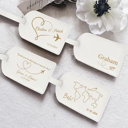 Personalized Pu Leather Luggage Tag Monogrammed Couple Travel Baggage Label Tags Wedding Bridal Shower Gift for Family Friends