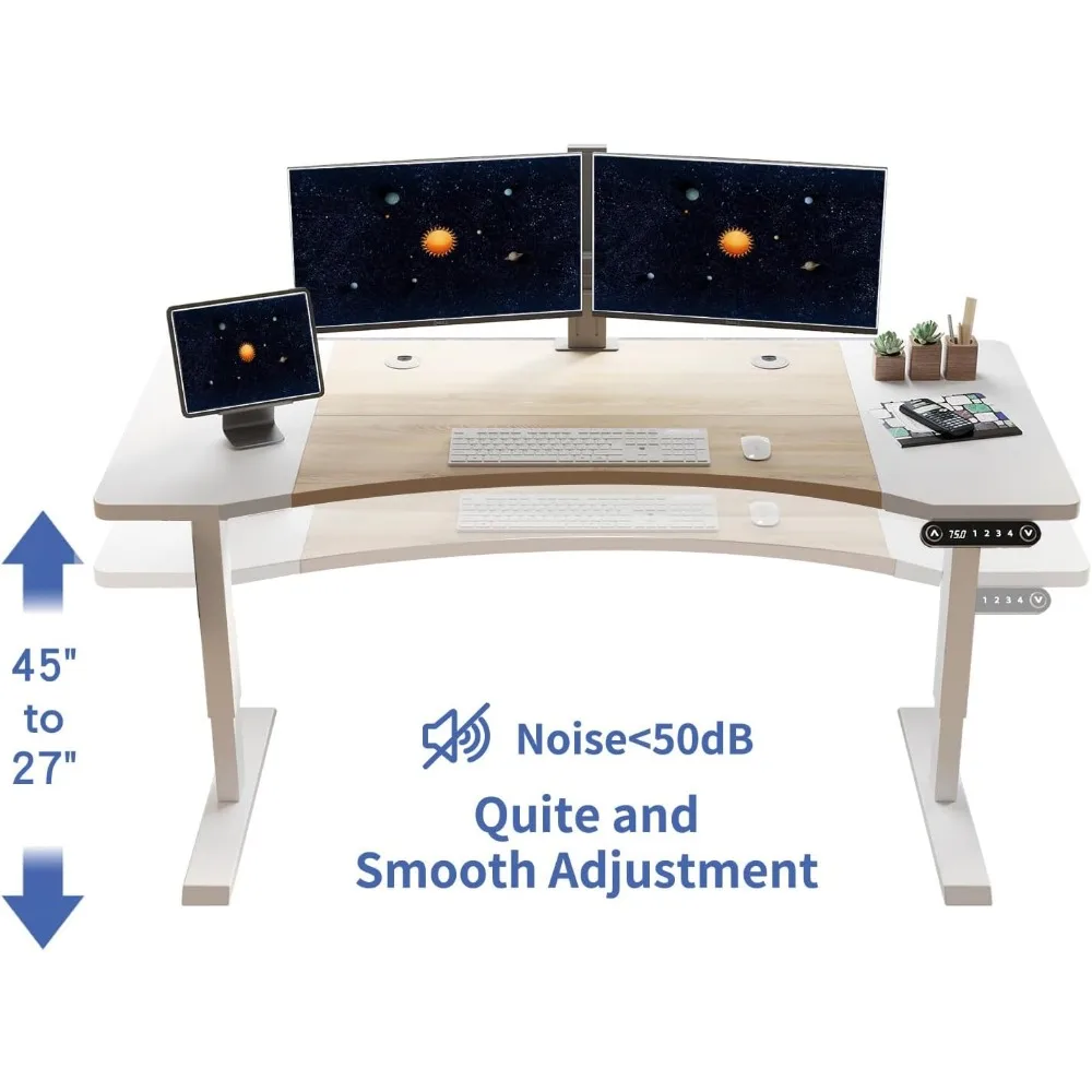 Dual Motor Electric Standing Desk, 63 x 30 Inches Height Adjustable Table with Splice Board, Ergonomic Sit Stand Computer Desk