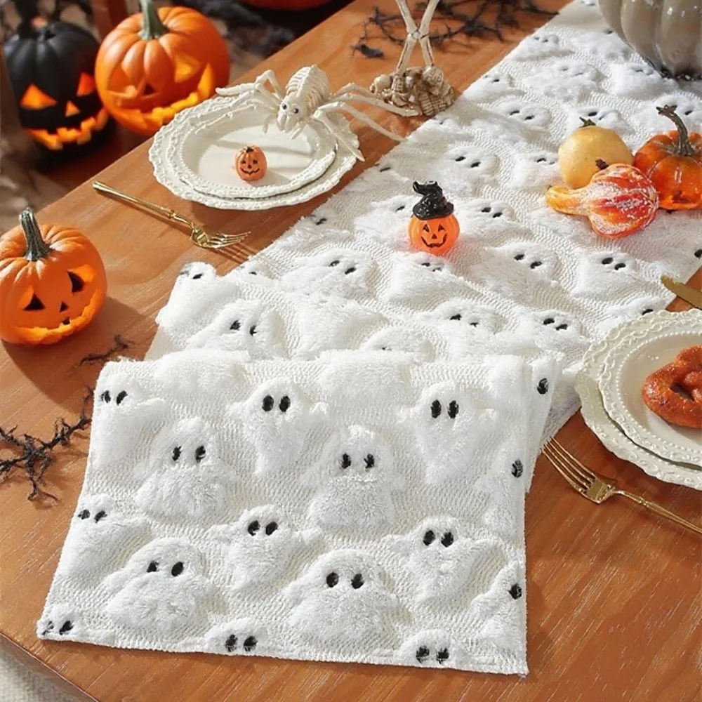 Comfortable Ghost Table Cover Soft Texture Rectangular Halloween Table Runner Creative Long 3D Tufting Dining Tablecloth