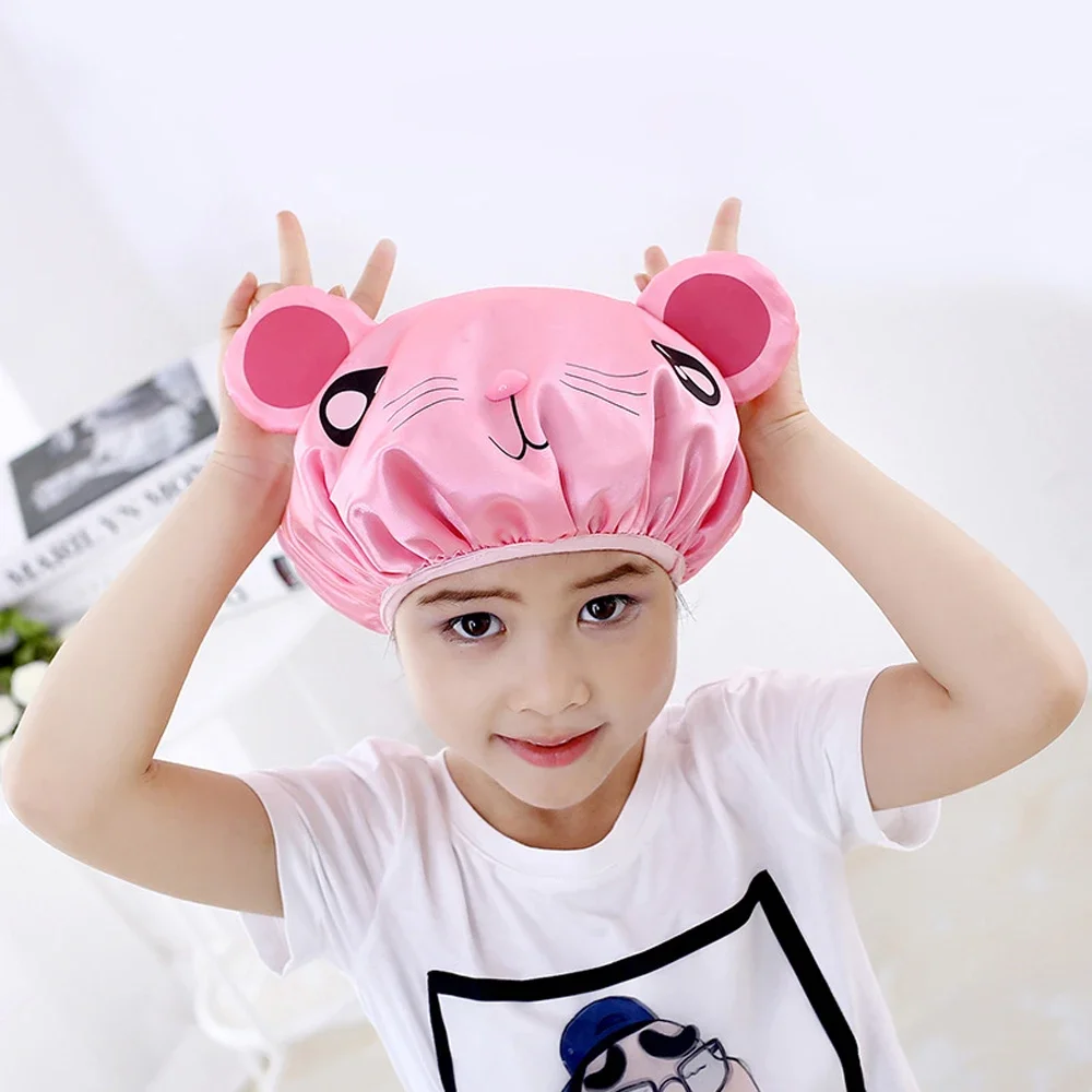 1Pcs Lovely Animal Kids Shower Cap Waterproof Double Layer Bathroom Children Boy Girl Shower Hair Cover Bath Hats Accessories