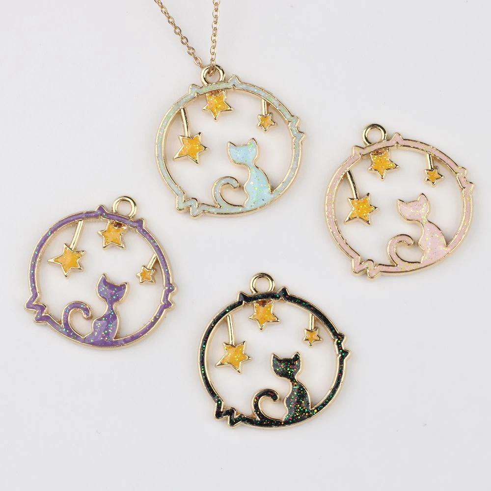 

6PCS Fashion Colors Circle Stars Cat Shape Pendant Jewelry Making Accessories Handmade DIY Bracelets Necklace Earring Ornament
