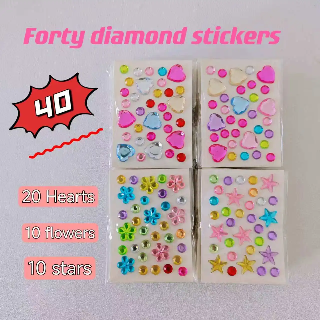 

40 style wholesale colorful diamond mini sticker accessories DIY acrylic three-dimensional decoration children's and students'