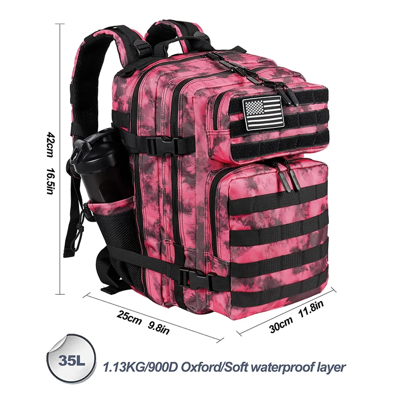 LHl 35L Tactical Gym Backpack Tie-dye Waterproof Outdoor Hiking Camping Back Pack Travel Sports Workout Bag with Bottle Holder