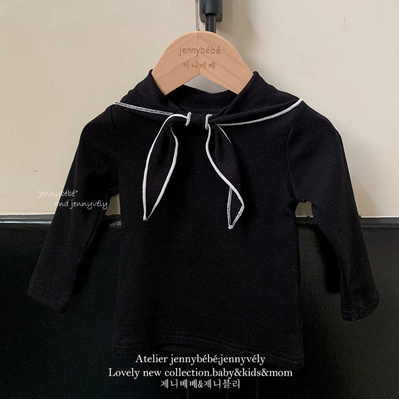 2024 New Autumn Infant Baby Clothing Newborn Baby Girls Pullover Top Long Sleeved Cotton Solid Color Toddler Baby Girl T-shirt