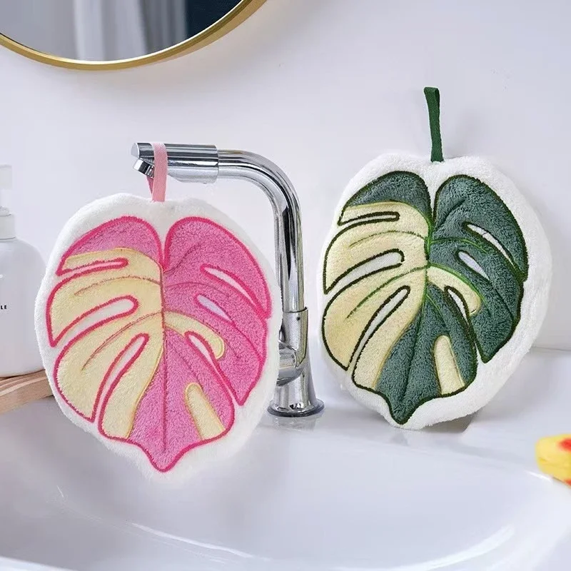 Pink/Green Plant Handkerchief Hand Towel Kitchen Towels Hanging Cleaning Towel Super Absorbent Bathroom Kitchen Accessories