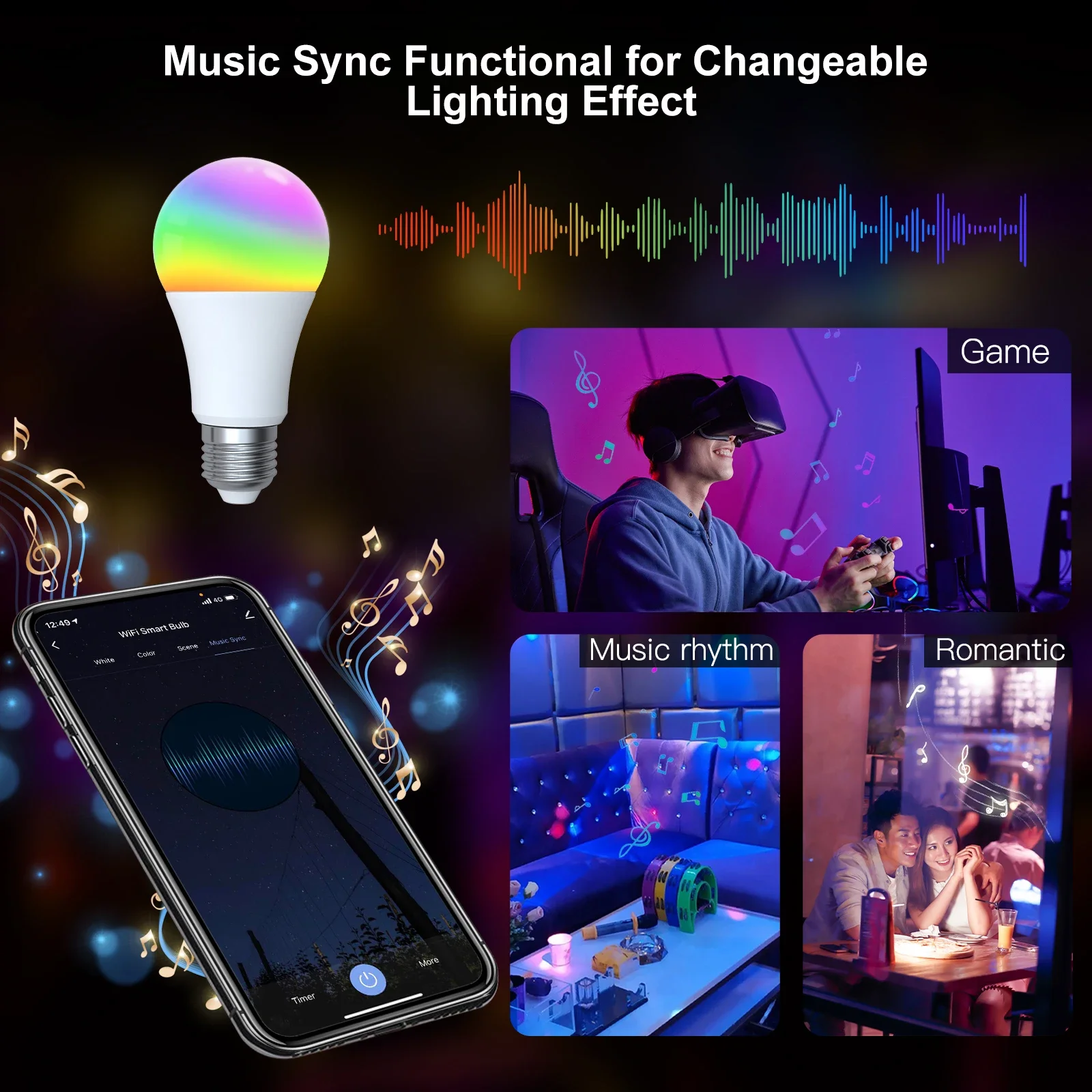 WiFi Smart LED Light Bulb Dimmable Lamp 14W RGB C+W E27 Color Changing 2700K-6500K Tuya Smart App Control Work with Alexa Google