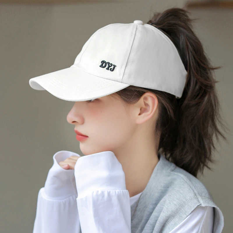 Letter Solid Color High Ponytail Baseball Cap Hollow Top Hat Women\'s Sports Golf Tennis Cap Hair Band High Bun Sunscreen Hat