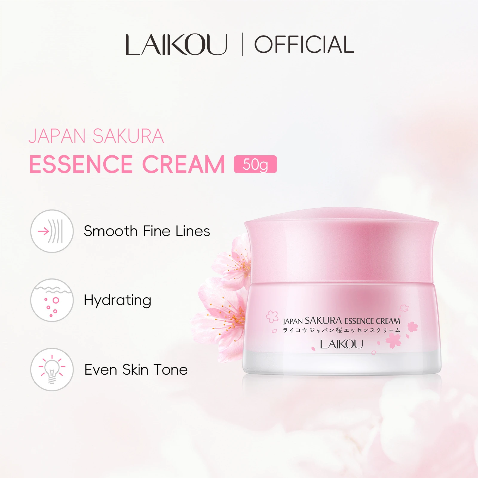 

LAIKOU Japanese Sakura Essence Cream, Hydrating Moisturizer with Anti Wrinkle, Day Night Facial Moisturizing Cream Glass Jar 50g