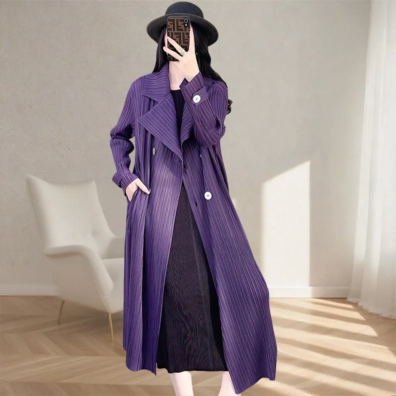

Miyake Pleated Jacket Fall New Trench Coat Long-sleeved Tops The Long Section Commuter Outerwears Women's Clothing Overcoat