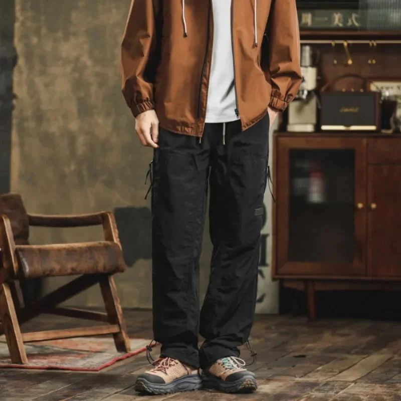 Autumn new men's American cargo pants loose lace-up straight with multi-pocket casual