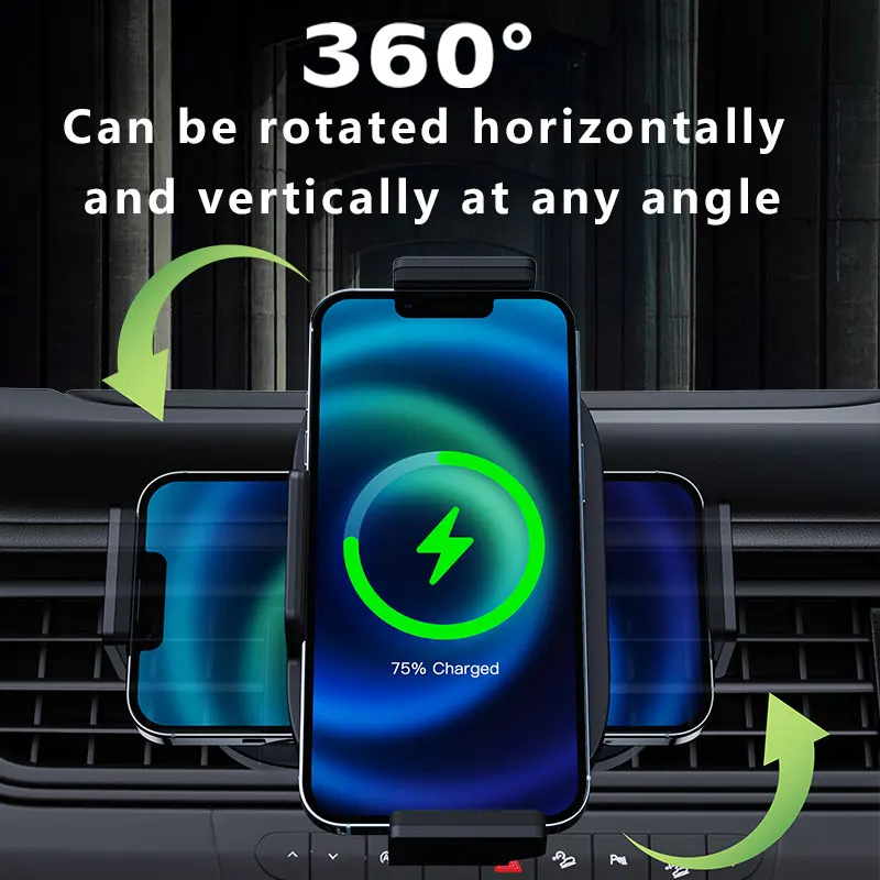 15W Wireless Car Charger for Samsung Galaxy Z Fold 4 3 2 S23 iPhone 14 13 12 11 Auto Clamp Fast Car Charging Mount Holder Stand