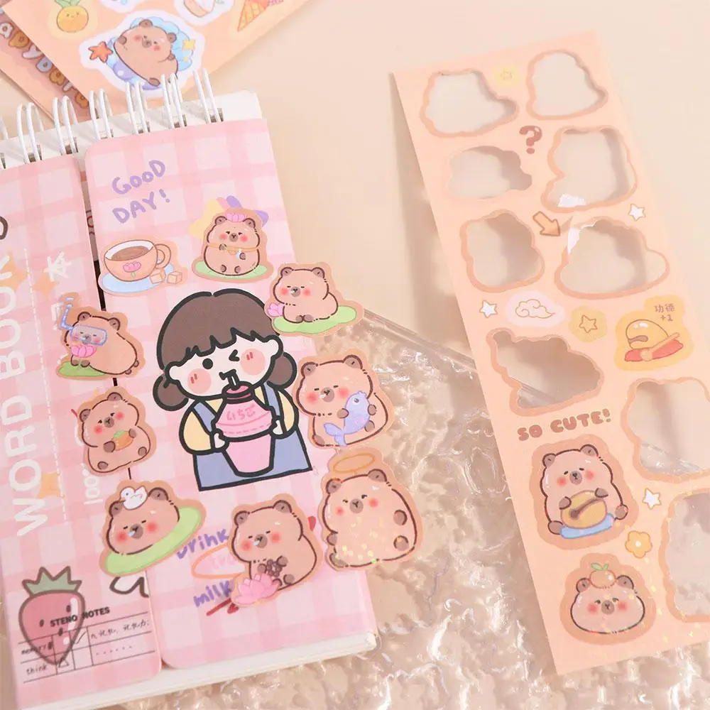10Sheets School Supplies Capybara Stickers Scrapbooking Cartoon Stickers Capybara Decoration Sticker Graffiti Decals Animal