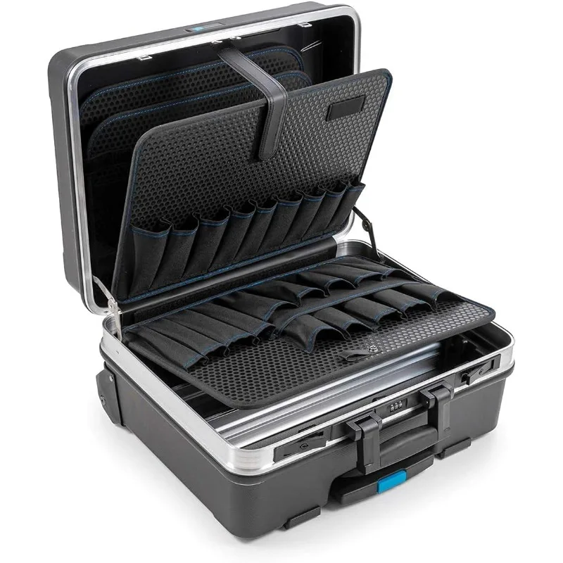 GO Portable Wheeled Rolling Tool Case Box with Pocket Boards, Black