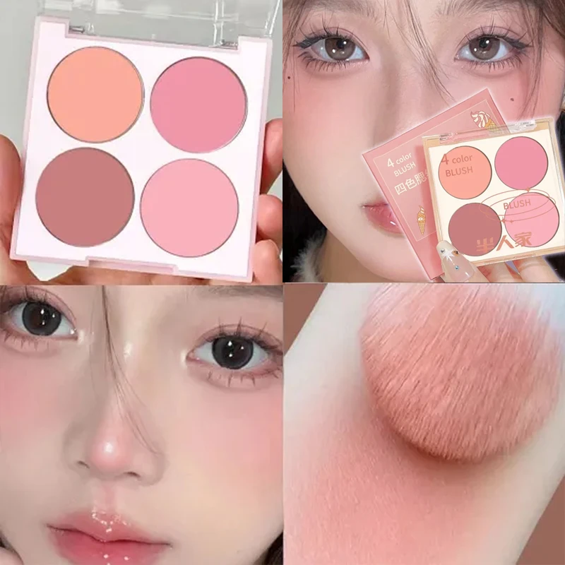 4 Colors Ice Cream Blush Palette Mixed Natural Peach Colors Matte Cheek Powder Facial Correcting Contouring Rouge Tint Makeip
