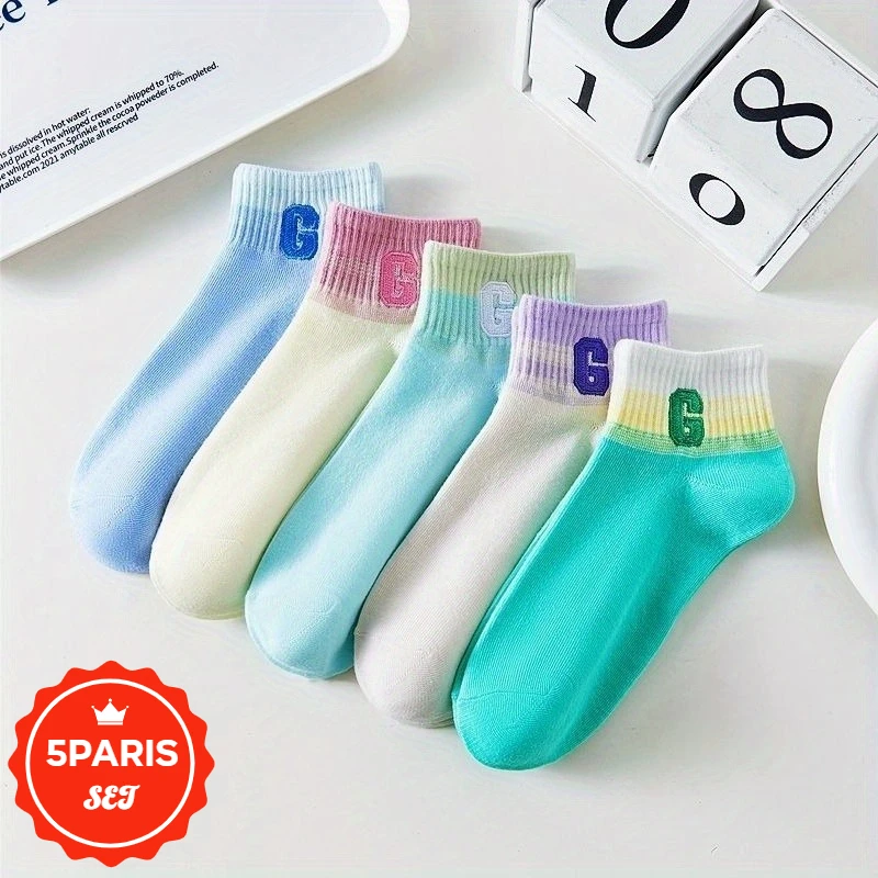 

5 Pairs Women's Ankle Socks - Anti Slip and Breathable Low Cut Socks for Woman, Fashion Short Socks Set for Ladies Daily Wear