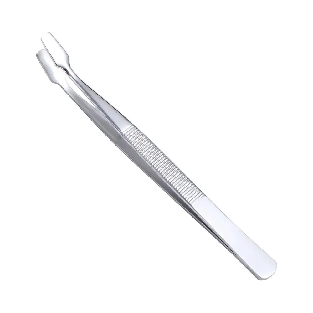 Stainless Steel Flat Mouth Eyelashes Tweezers Professional Straight/Elbow Eyebrow Pliers Eyelash Extension Beauty