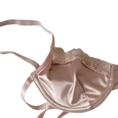 

KUCLUT Satin mesh lingerie ultra-thin women large breast underwear sexy lace adjustment bra set pink female bralette