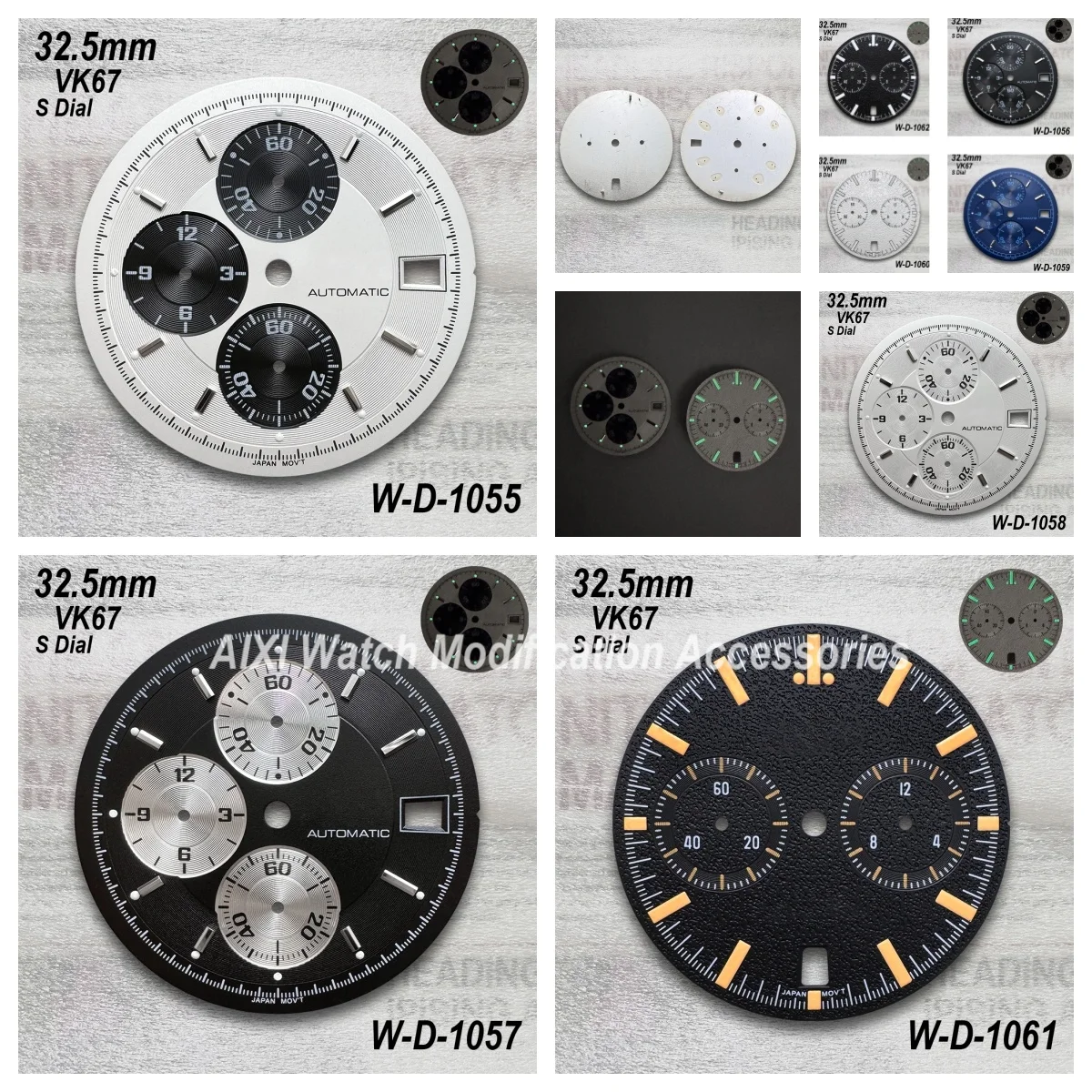 

32.5mm S Logo Speed Dial Fit VK67 Movement Green Luminous High Quality Watch Modification Accessories