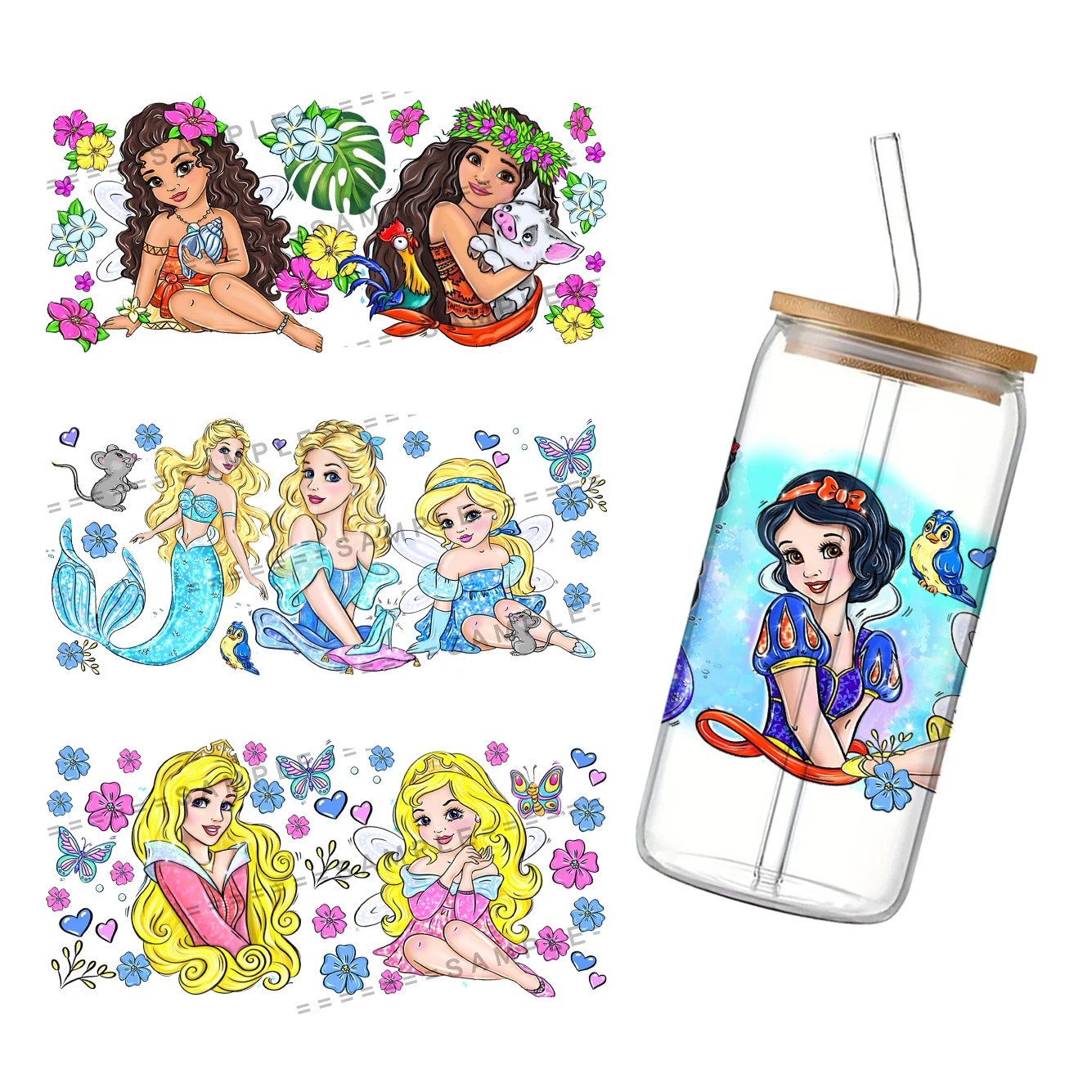 

Disney Princess UV DTF Sticker For 16oz Toys Transfer Sticker Labels DIY Self Adhesive Custom Snow White Mulan