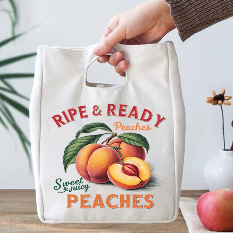 Fashion Design Canvas Lunch Bag Students Fruits Letter Print School Teen Picnic Food Bag Fruits Lover Gift Portable Lunch Bags