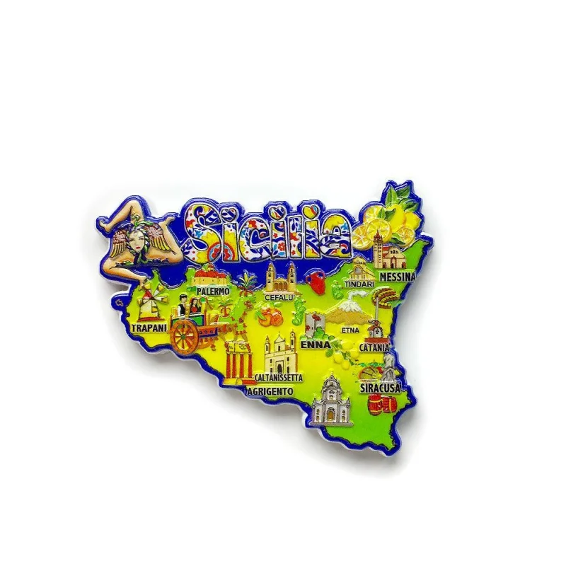 

Italian tourist souvenirs, Sicilian architecture, cultural map, 3D refrigerator stickers, home decor products
