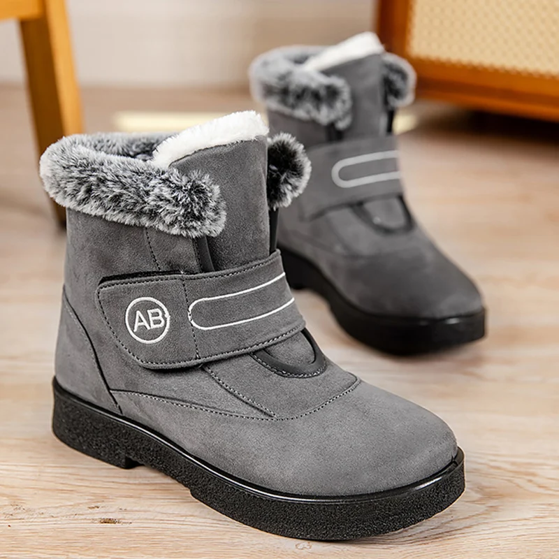 Plus Size 44 Flat Heels Platform Snow Boots Women 2024 Winter Thick Plush Ankle Boots for Woman Hook Loop Anti Slip Cotton Shoes
