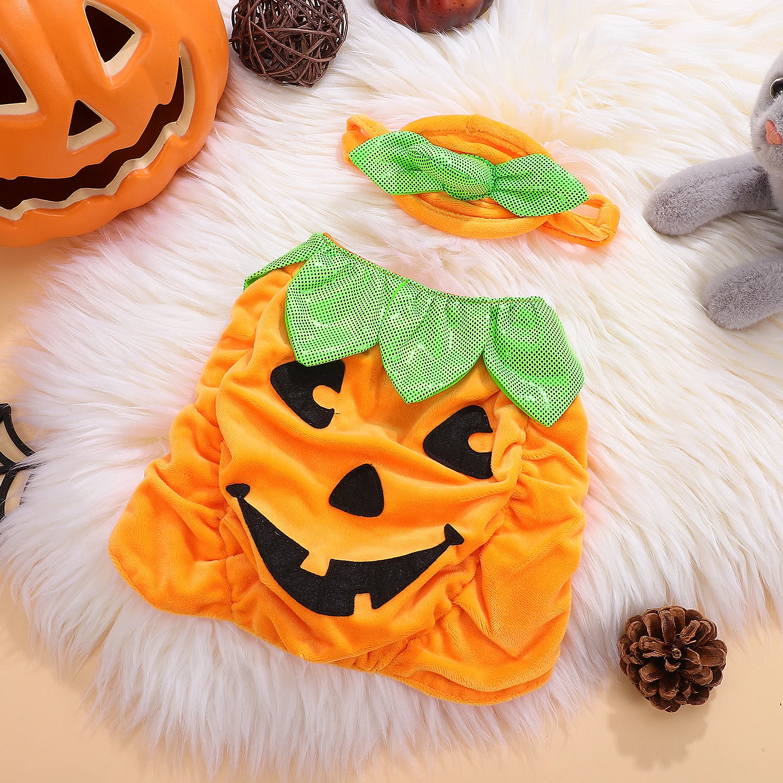 

Halloween Cat Pumpkin Costumes Clothes Hats Dress Headbands for Dogs Cats Adjustable Glue Design Soft Polyester Fabric