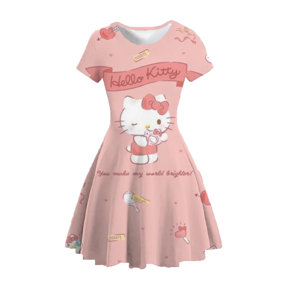 Sanrio Pachadog cartoon print round neck short sleeve waist slim dress girl birthday party dress princess dress