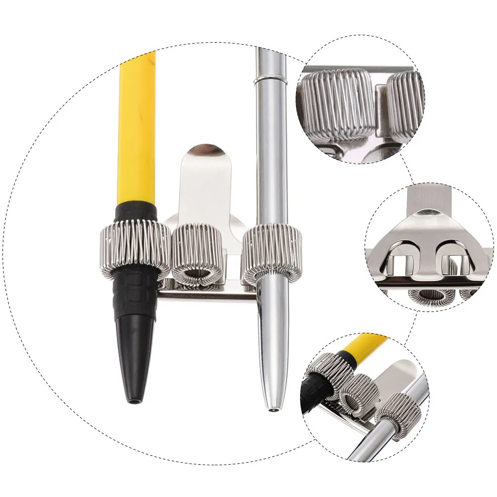 

2Pcs Metal Pencil Organizer Carbon Steel Three Hole Design Adjustable Spring Pen Clip Pen Holder Clip Pencil Organizer