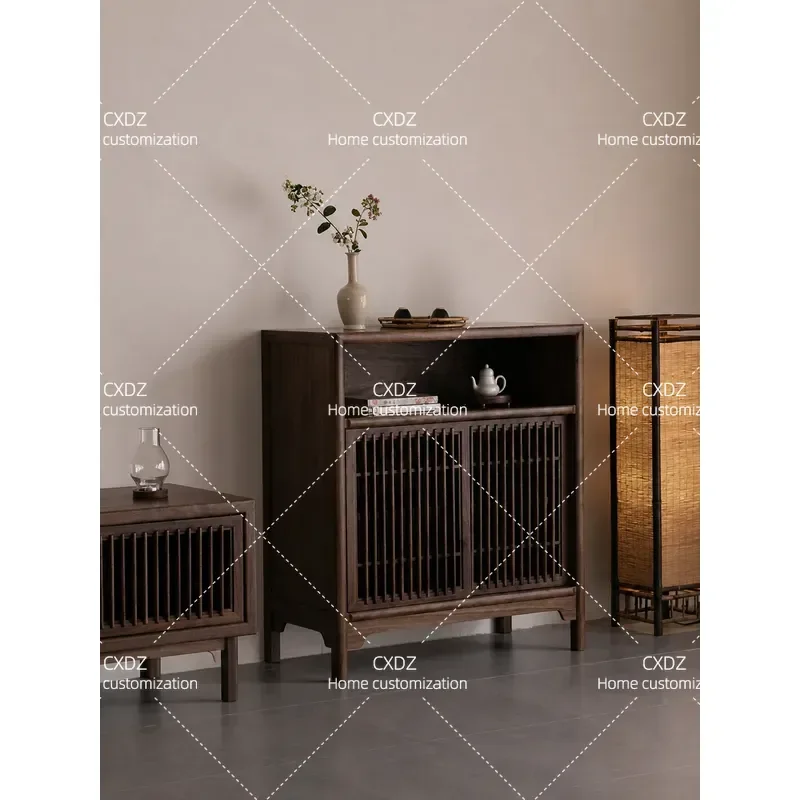 Solid Wood Small Bogu Rack Side Cabinet Low Storage Unit for Tea Room Living Room Dining Area Balcony Display Shelf Organizer