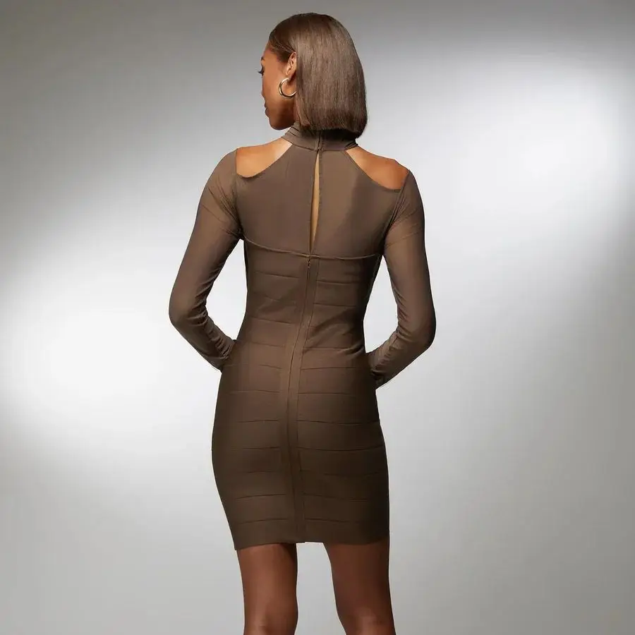 

Женское платье HQBORY с длинными рукавами, элегантное, с сетчатыми вставками, мини-платье для вечеринок, облегающее, с открытой спиной, в стиле знаменитостей.