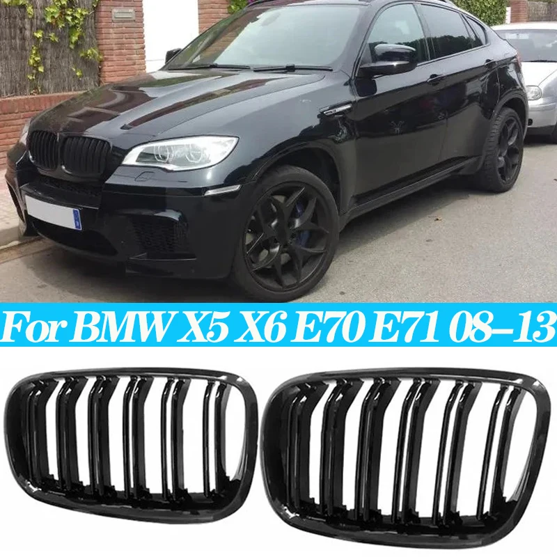 

Car Bumper Kidney Grille Front Grill Double Slat Grilles For BMW X5 X6 E70 E71 2008-2013 Auto Grills Gloss Black Racing Grills