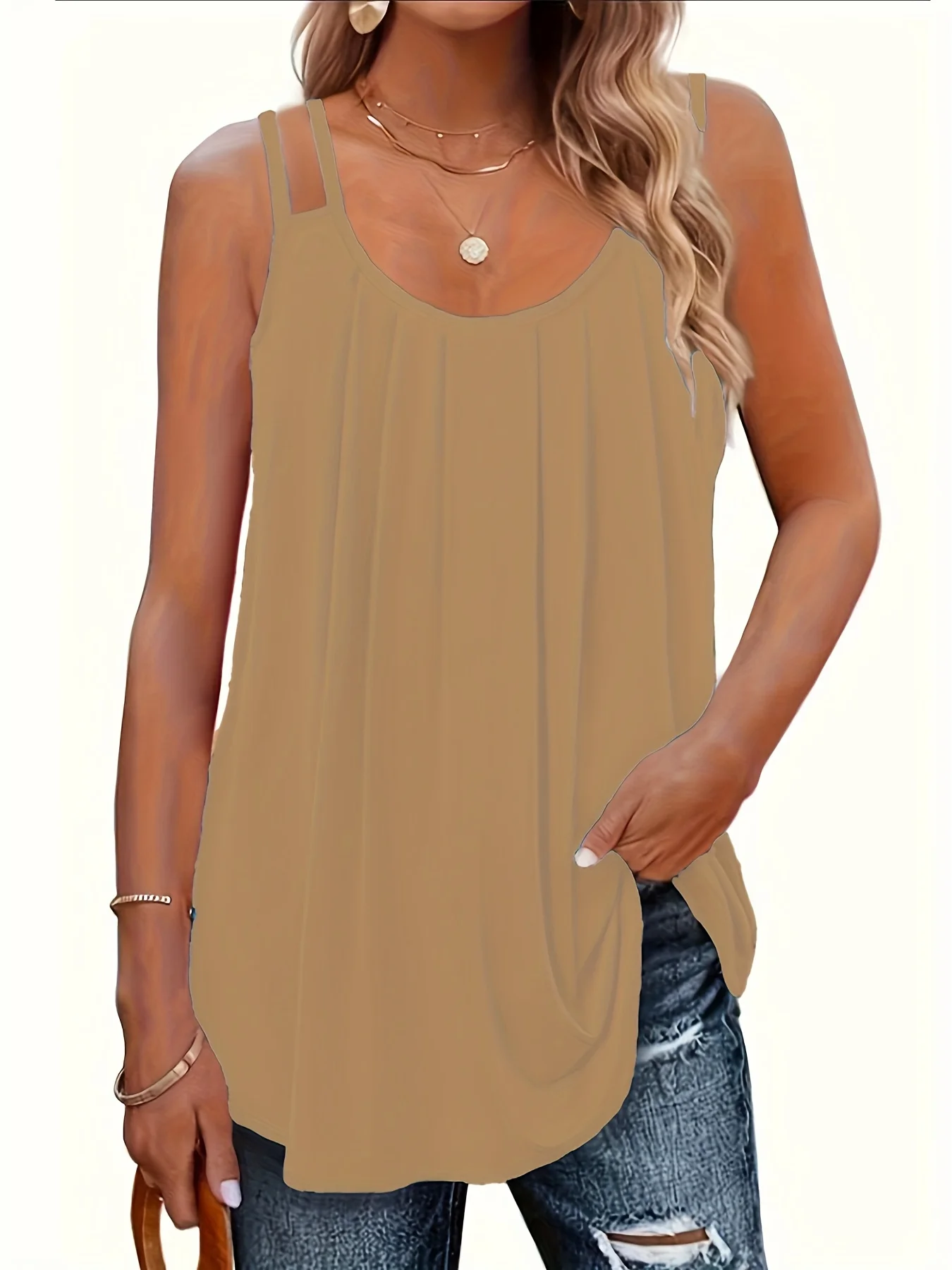 Ärmelloses Tanktop in Übergröße mit doppeltem Trägerdesign und fließender Passform für einen lässigen Sommer-Look – Detail 7