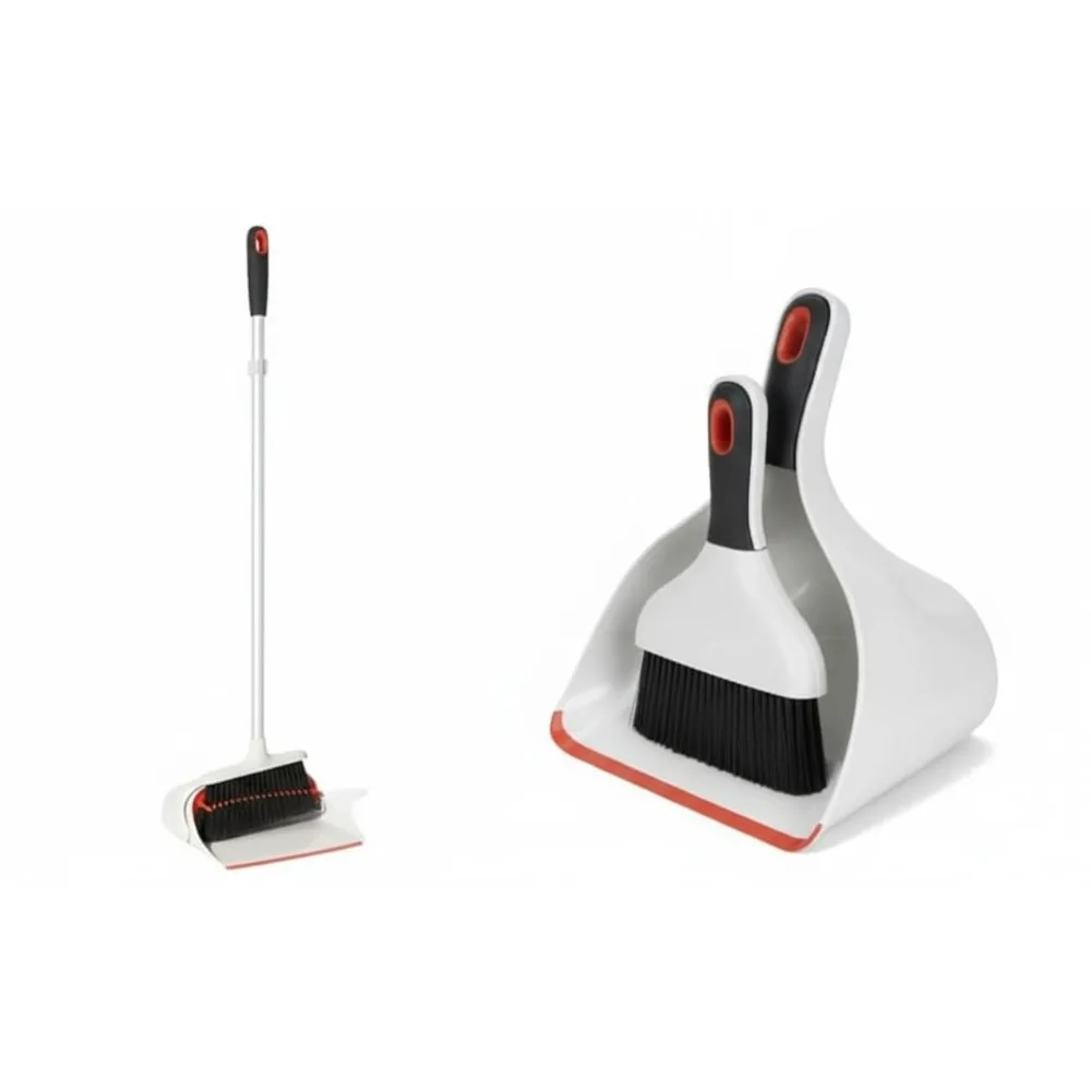 

Upright Sweep Set with Dustpan and Brush, White - Efficient Cleaning Tools for Home and Office